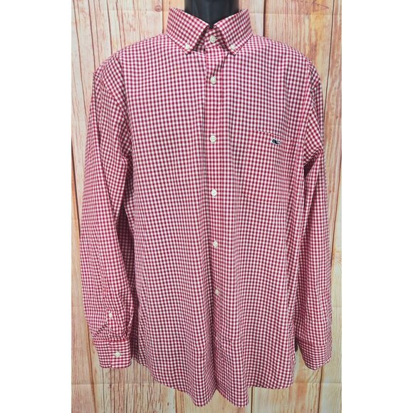 Vineyard Vines Mens Red Gingham Button-Down Classic Fit Tucker Shirt Large - Picture 1 of 8
